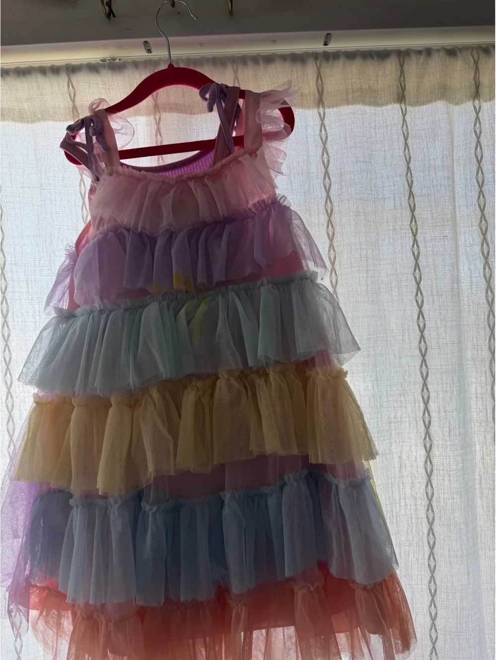 Shein Girls 7Y Pastel Rainbow Ruffle Dress